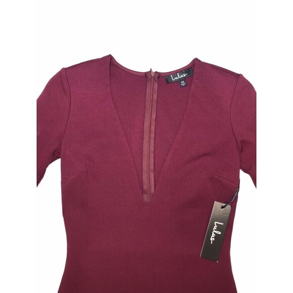 Lulus Bodycon Dress Mini Short Size XS Burgundy Long Sleeve Knit Deep V-Neck - Picture 7 of 16